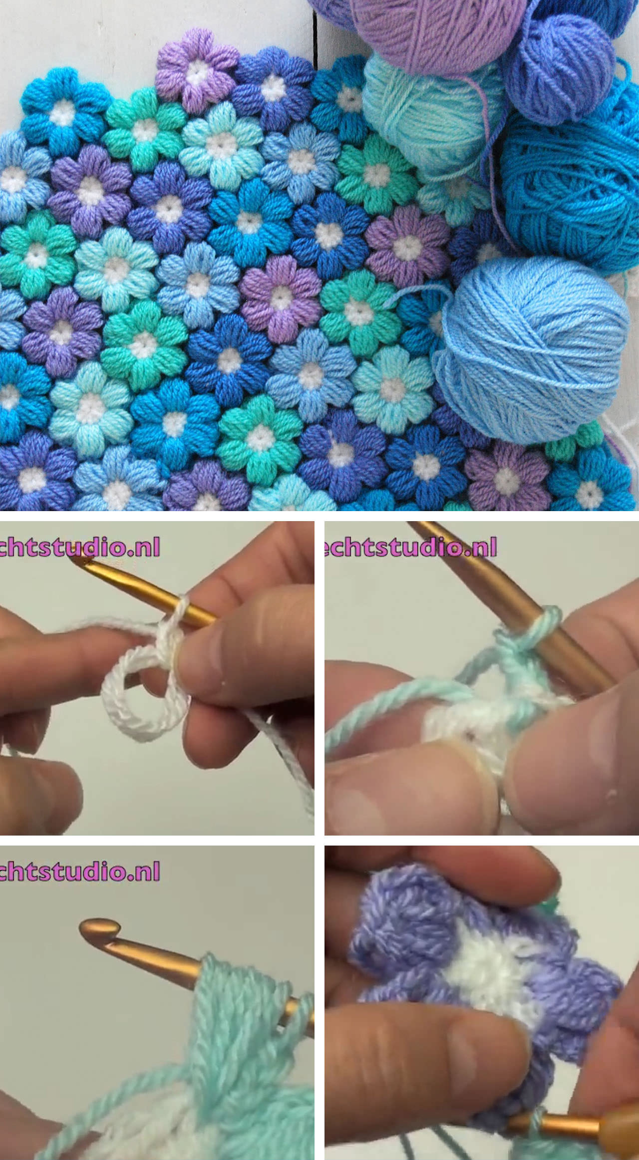 Joined Puff Crochet Flowers Tutorial | CrochetBeja