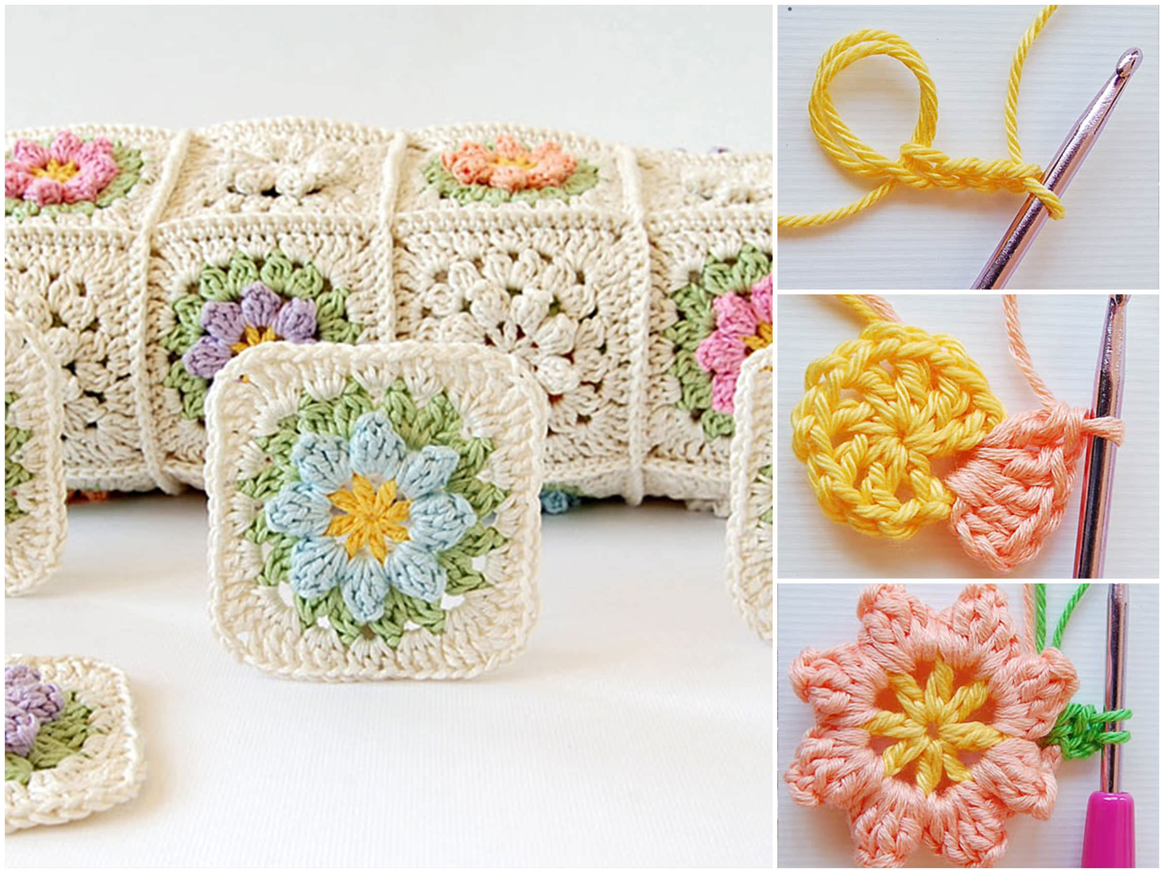 Crochet Flower Granny Square Pattern Tutorial
