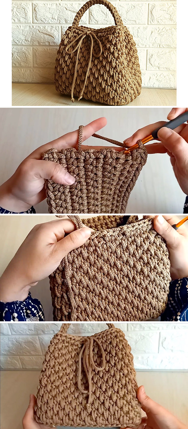 Crochet Yellow & White Handbag for Ladies | Cross Stitch | T-Shirt Yarn |  Aticue Decor
