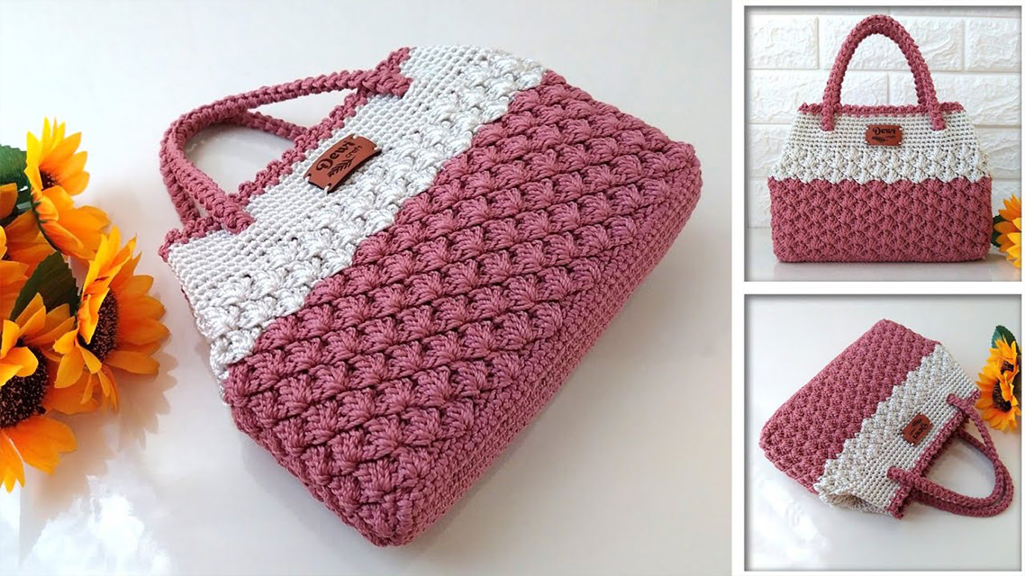Ladies Handbag - Handbag with Knitted Design in the Middle