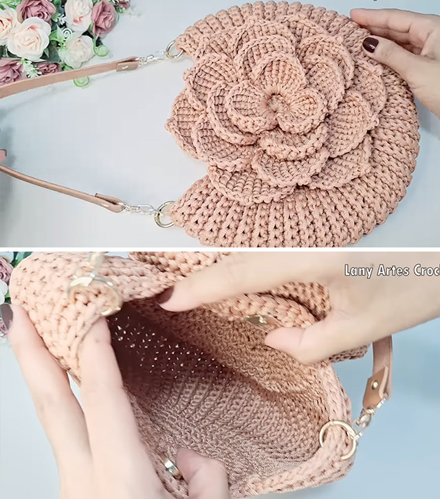 Tunisian Stitch Flower Crochet Bag Sided - Learn how to create a stunning mega flower crochet bag using the Tunisian stitch in the Oreo model.