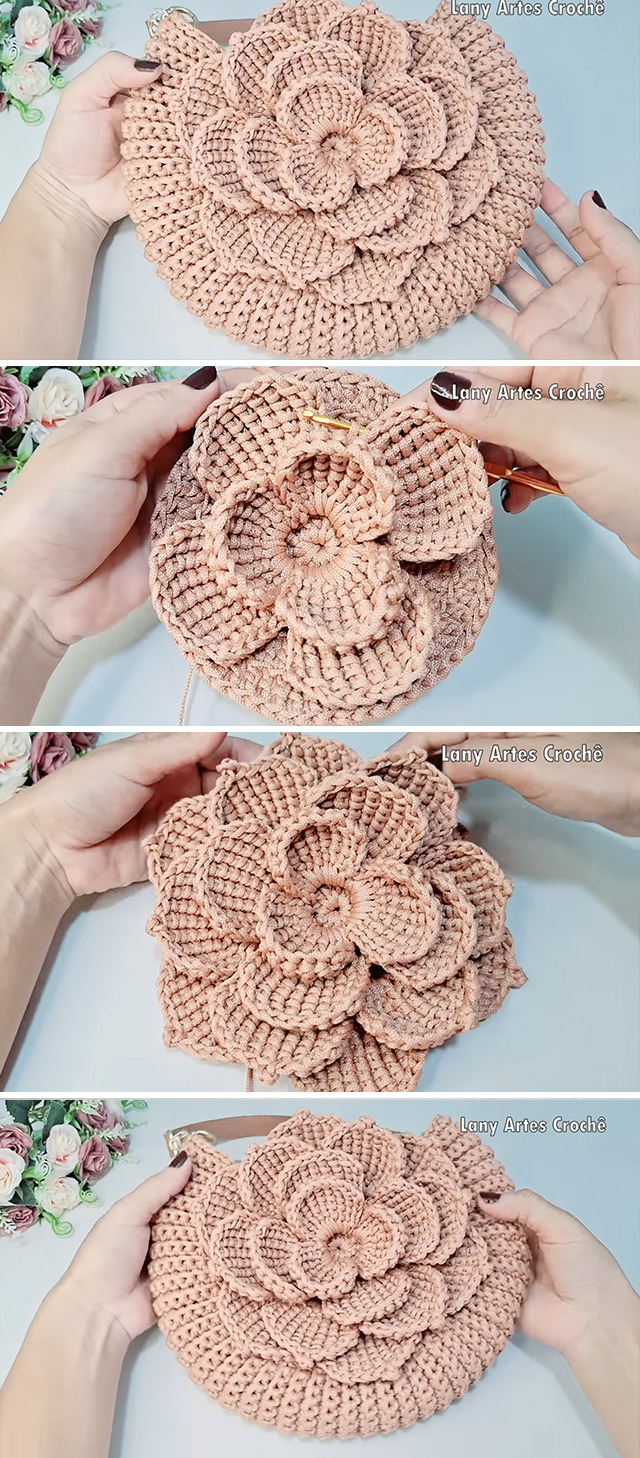 Tunisian Stitch Flower Crochet Bag Tutorial - Learn how to create a stunning mega flower crochet bag using the Tunisian stitch in the Oreo model.