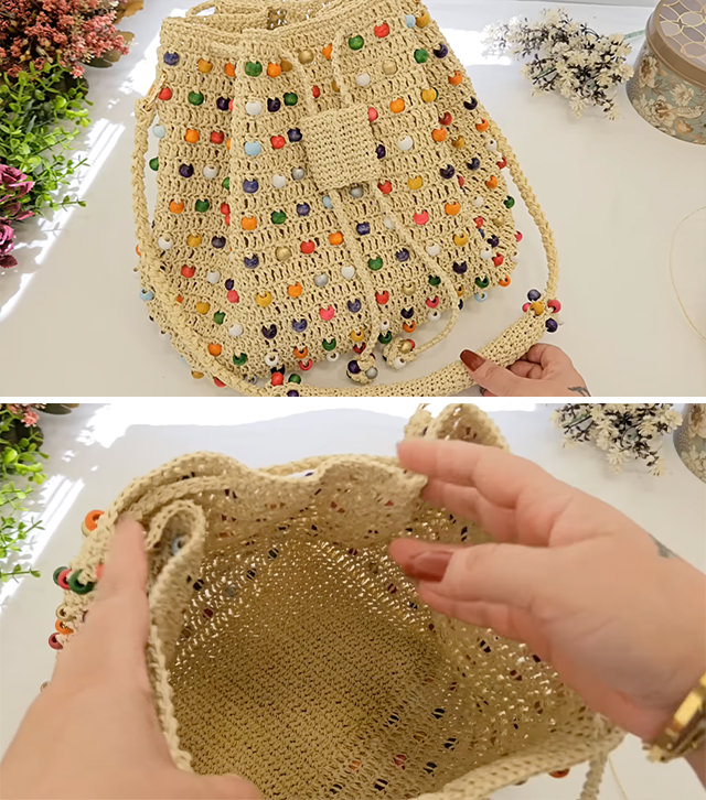 Crochet Beaded Bucket Bag Sided - In the world of crochet, few creations stand out as much as the crochet beaded bucket bag.