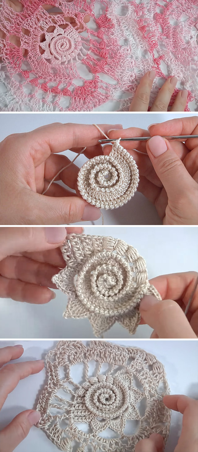 Crochet Spiral Flower Motif Tutorial - The crochet spiral flower motif is a timeless design that adds an elegant and intricate touch to any project.